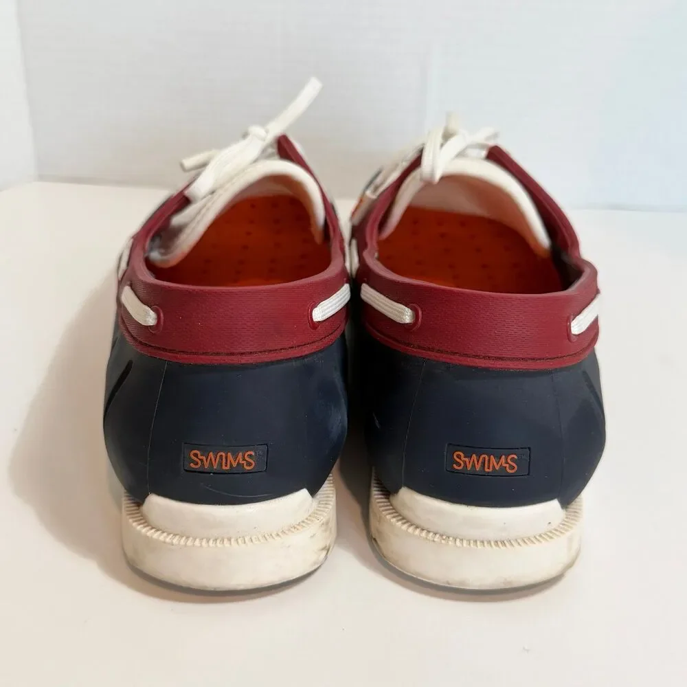 SWIMS Men's Size 9.5 Boat Loafers Laced Waterproof Washable Shoes Blue/White/Red